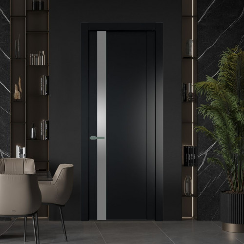 Межкомнатная дверь ProfilDoors 1.2P Блэк Lacobel Серебряный лак молдинг Зеленый воск