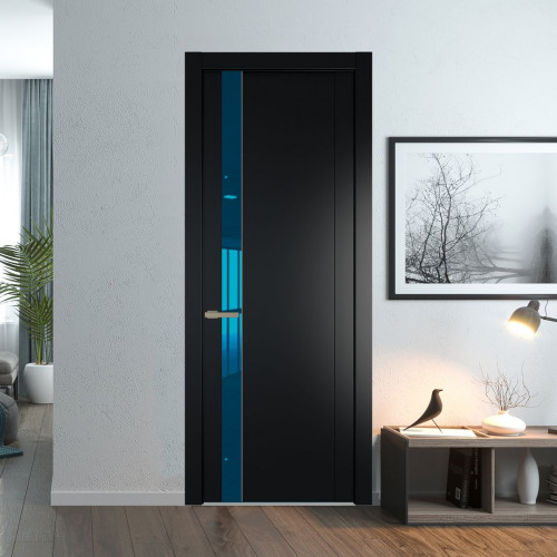 Межкомнатная дверь ProfilDoors 1.2P Блэк Зеркало Blue молдинг Никель матовый