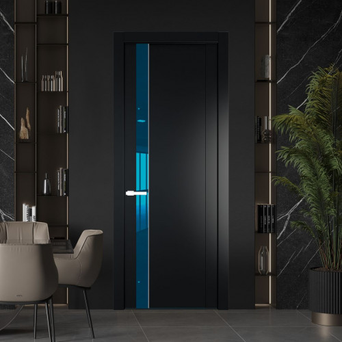 Межкомнатная дверь ProfilDoors 1.2P.O Блэк Зеркало Blue молдинг Вайт