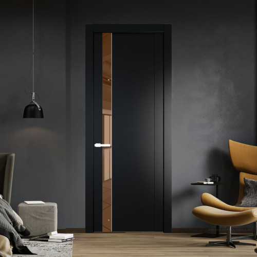 Межкомнатная дверь ProfilDoors 1.2P Блэк Зеркало Bronza молдинг Вайт