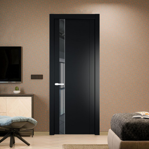Межкомнатная дверь ProfilDoors 1.2P Блэк Зеркало Grey молдинг Вайт