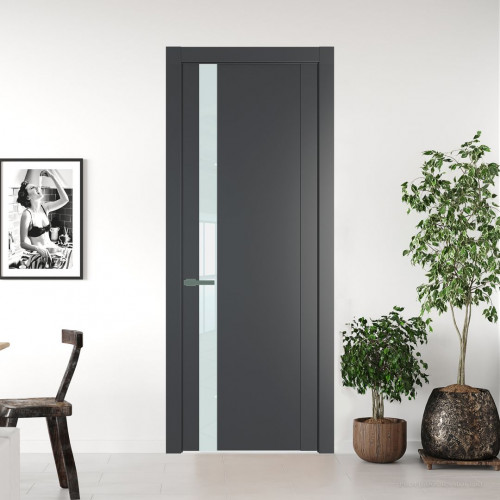 Межкомнатная дверь ProfilDoors 1.2P.O Графит Lacobel Белый лак молдинг Зеленый воск