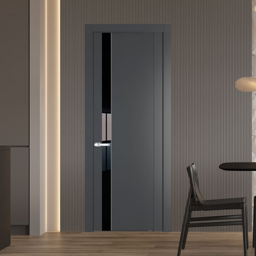 Межкомнатная дверь ProfilDoors 1.2P Графит Lacobel Черный лак молдинг Серебро