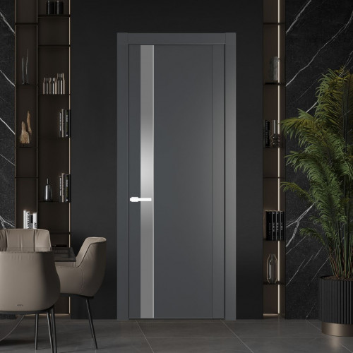 Межкомнатная дверь ProfilDoors 1.2P Графит Lacobel Серебряный лак молдинг Вайт