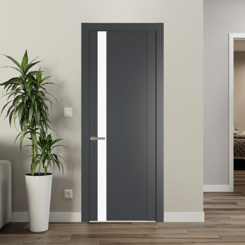 Межкомнатная дверь ProfilDoors 1.2P.O Графит Монохром белый просветленный молдинг Никель матовый