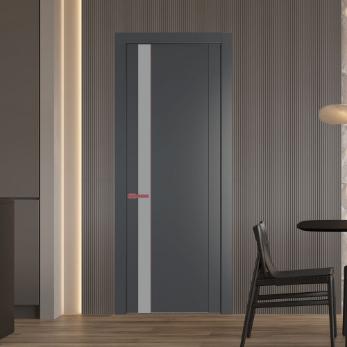 Межкомнатная дверь ProfilDoors 1.2P.O Графит Монохром серый молдинг Красный антрацит