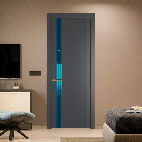 Межкомнатная дверь ProfilDoors 1.2P.O Графит Зеркало Blue молдинг Золото