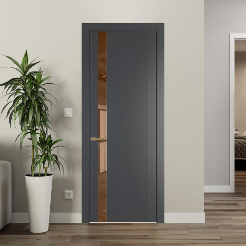 Межкомнатная дверь ProfilDoors 1.2P Графит Зеркало Bronza молдинг Золото