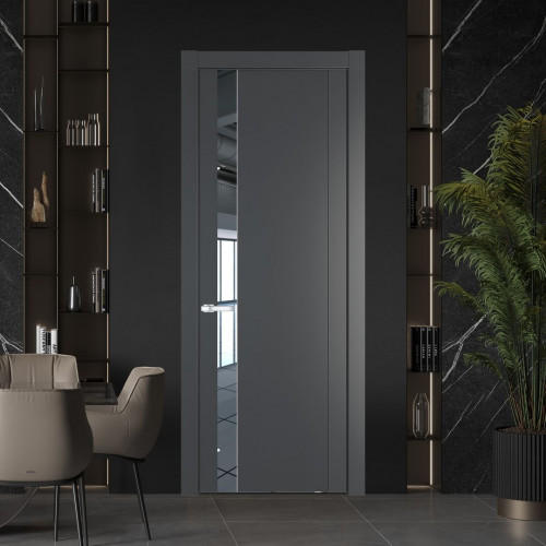 Межкомнатная дверь ProfilDoors 1.2P.O Графит Зеркало молдинг Серебро