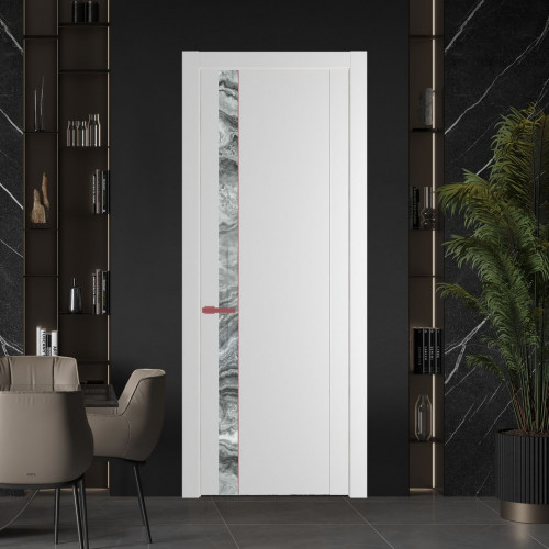 Межкомнатная дверь ProfilDoors 1.2P Крем Вайт Атриум серебро молдинг Красный антрацит