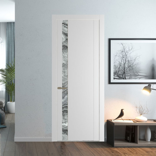Межкомнатная дверь ProfilDoors 1.2P.O Крем Вайт Атриум серебро молдинг Шампань