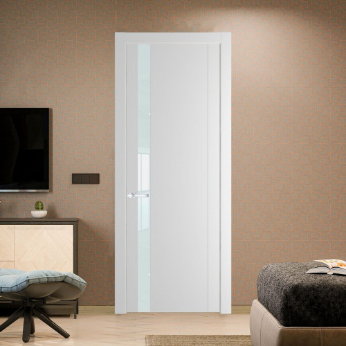 Межкомнатная дверь ProfilDoors 1.2P Крем Вайт Lacobel Белый лак молдинг Серебро