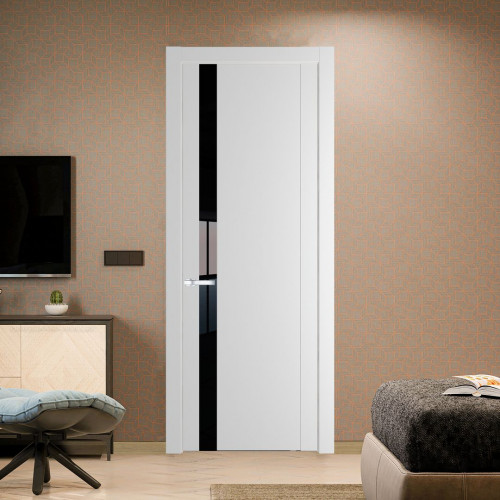 Межкомнатная дверь ProfilDoors 1.2P Крем Вайт Lacobel Черный лак молдинг Серебро