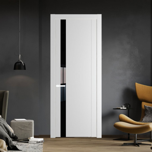 Межкомнатная дверь ProfilDoors 1.2P Крем Вайт Lacobel Черный лак молдинг Вайт