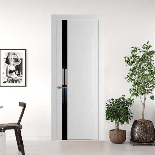 Межкомнатная дверь ProfilDoors 1.2P Крем Вайт Lacobel Черный лак молдинг Зеленый воск