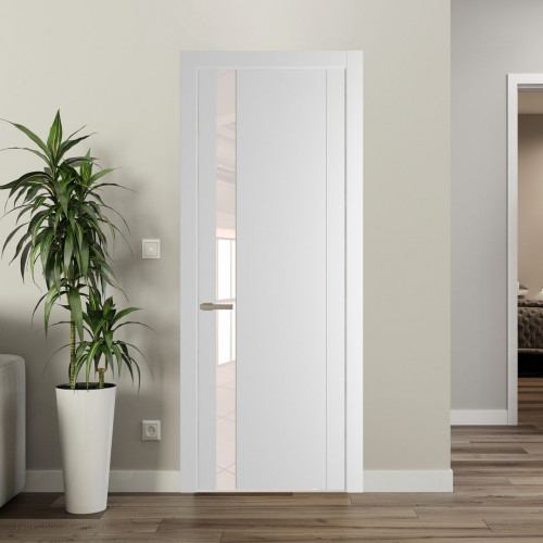 Межкомнатная дверь ProfilDoors 1.2P Крем Вайт Lacobel Перламутровый лак молдинг Никель матовый