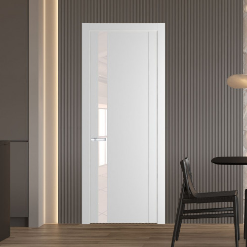 Межкомнатная дверь ProfilDoors 1.2P.O Крем Вайт Lacobel Перламутровый лак молдинг Серебро