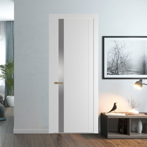 Межкомнатная дверь ProfilDoors 1.2P Крем Вайт Lacobel Серебряный лак молдинг Золото
