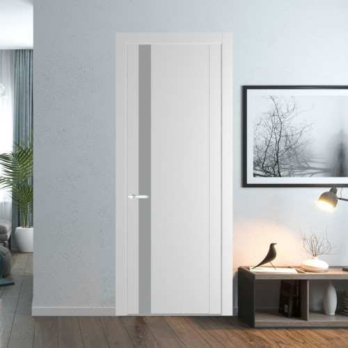 Межкомнатная дверь ProfilDoors 1.2P Крем Вайт Монохром серый молдинг Серебро