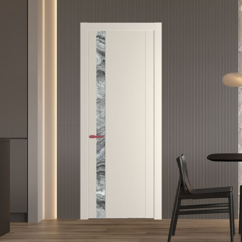 Межкомнатная дверь ProfilDoors 1.2P.O Кремовая Магнолия Атриум серебро молдинг Красный антрацит