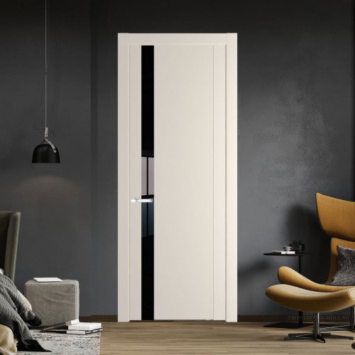 Межкомнатная дверь ProfilDoors 1.2P Кремовая Магнолия Lacobel Черный лак молдинг Серебро