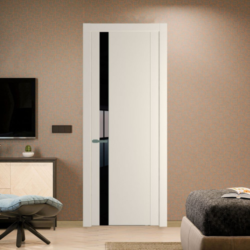 Межкомнатная дверь ProfilDoors 1.2P.O Кремовая Магнолия Lacobel Черный лак молдинг Зеленый воск