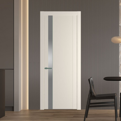 Межкомнатная дверь ProfilDoors 1.2P Кремовая Магнолия Lacobel Серебряный лак молдинг Зеленый воск