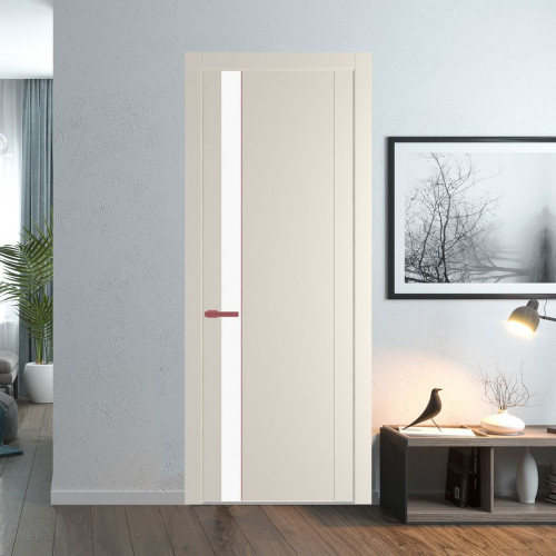 Межкомнатная дверь ProfilDoors 1.2P.O Кремовая Магнолия Монохром белый просветленный молдинг Красный антрацит