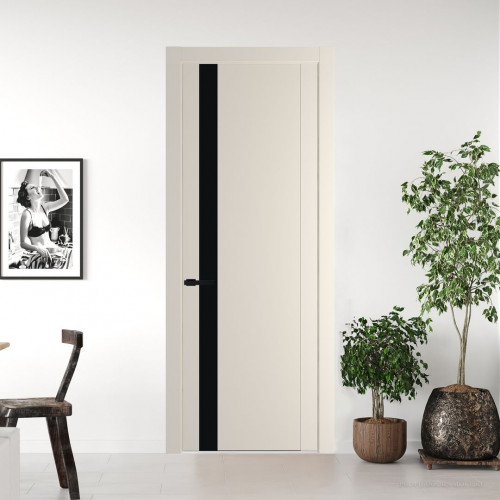 Межкомнатная дверь ProfilDoors 1.2P Кремовая Магнолия Монохром черный молдинг Черный матовый