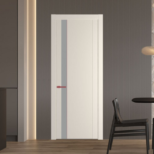 Межкомнатная дверь ProfilDoors 1.2P.O Кремовая Магнолия Монохром серый молдинг Красный антрацит