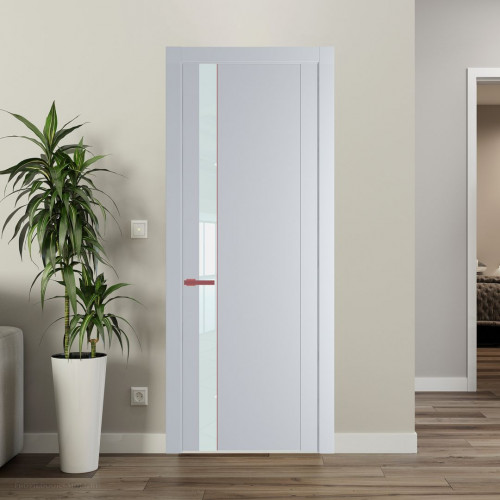 Межкомнатная дверь ProfilDoors 1.2P Лайт Грей Lacobel Белый лак молдинг Красный антрацит
