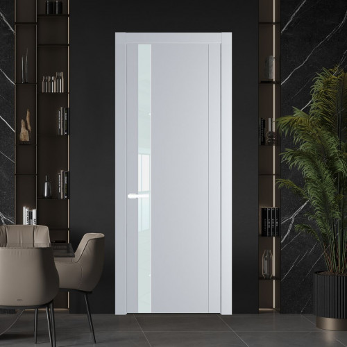 Межкомнатная дверь ProfilDoors 1.2P Лайт Грей Lacobel Белый лак молдинг Вайт