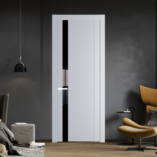 Межкомнатная дверь ProfilDoors 1.2P Лайт Грей Lacobel Черный лак молдинг Вайт
