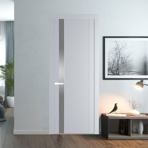 Межкомнатная дверь ProfilDoors 1.2P Лайт Грей Lacobel Серебряный лак молдинг Вайт