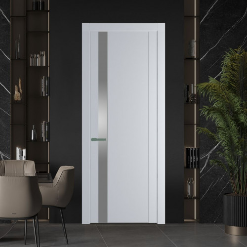 Межкомнатная дверь ProfilDoors 1.2P Лайт Грей Lacobel Серебряный лак молдинг Зеленый воск