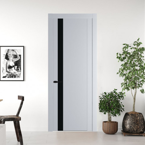Межкомнатная дверь ProfilDoors 1.2P Лайт Грей Монохром черный молдинг Черный матовый