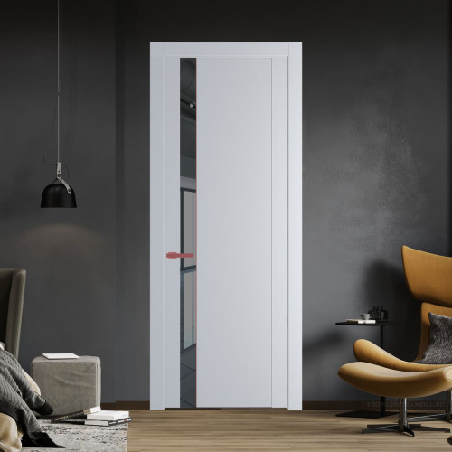 Межкомнатная дверь ProfilDoors 1.2P Лайт Грей Зеркало Grey молдинг Красный антрацит