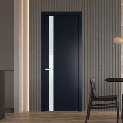Межкомнатная дверь ProfilDoors 1.2P Нэви Блу Lacobel Белый лак молдинг Серебро