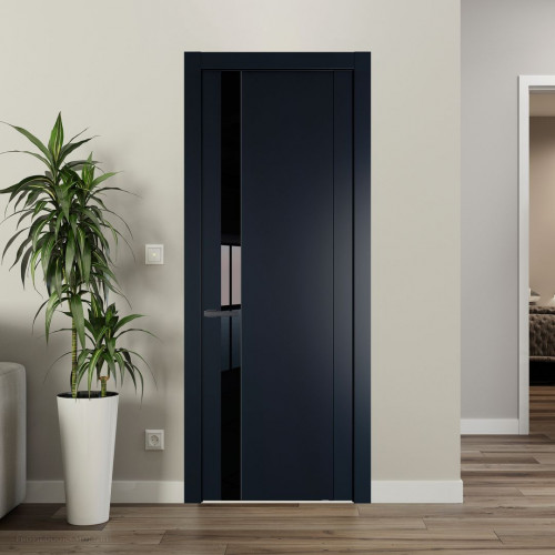 Межкомнатная дверь ProfilDoors 1.2P.O Нэви Блу Lacobel Черный лак молдинг Серая ночь