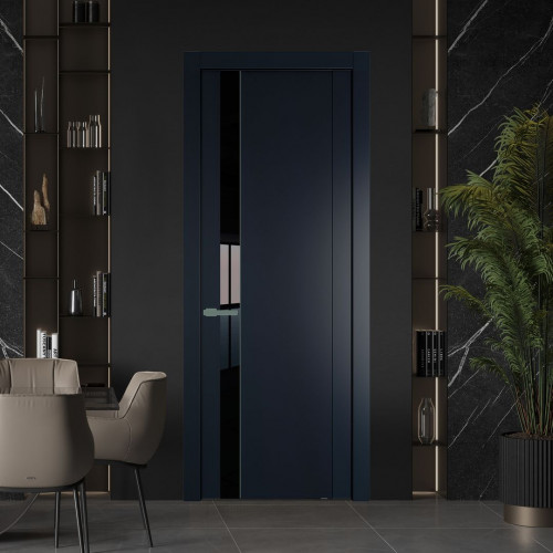 Межкомнатная дверь ProfilDoors 1.2P Нэви Блу Lacobel Черный лак молдинг Зеленый воск