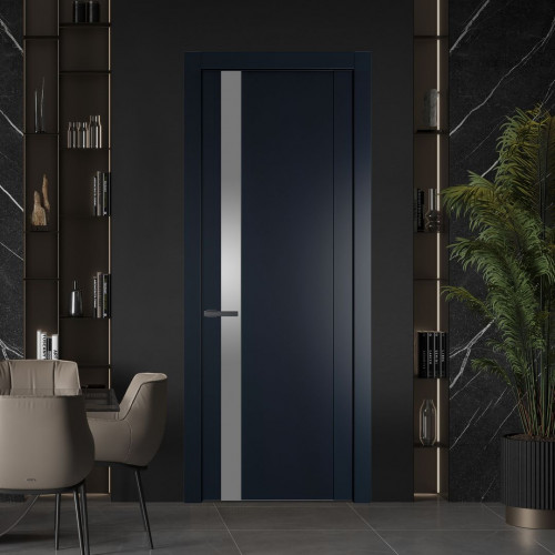 Межкомнатная дверь ProfilDoors 1.2P Нэви Блу Lacobel Серебряный лак молдинг Серая ночь