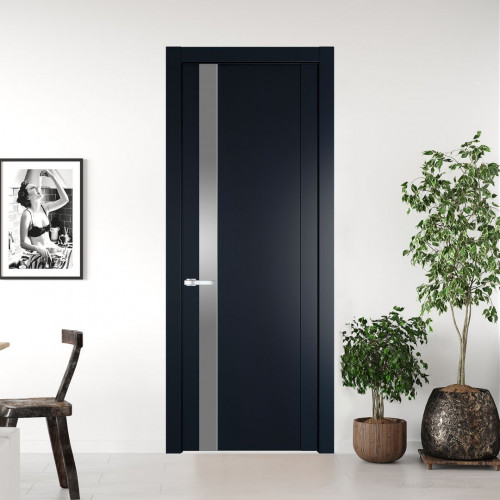Межкомнатная дверь ProfilDoors 1.2P.O Нэви Блу Lacobel Серебряный лак молдинг Серебро