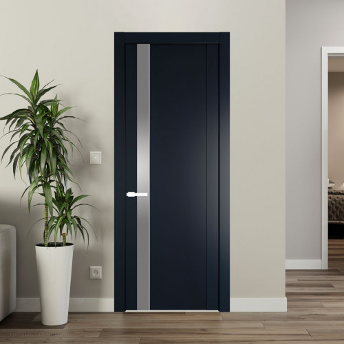 Межкомнатная дверь ProfilDoors 1.2P Нэви Блу Lacobel Серебряный лак молдинг Вайт
