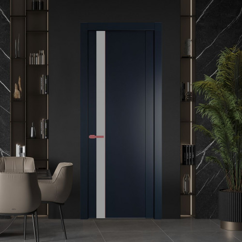 Межкомнатная дверь ProfilDoors 1.2P.O Нэви Блу Монохром серый молдинг Красный антрацит