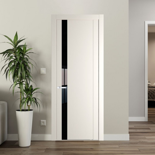 Межкомнатная дверь ProfilDoors 1.2P Перламутр белый Lacobel Черный лак молдинг Серебро
