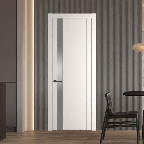 Межкомнатная дверь ProfilDoors 1.2P Перламутр белый Lacobel Серебряный лак молдинг Серая ночь