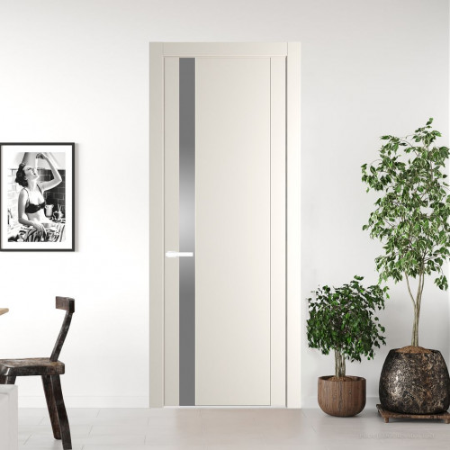 Межкомнатная дверь ProfilDoors 1.2P Перламутр белый Lacobel Серебряный лак молдинг Вайт
