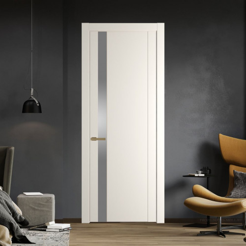 Межкомнатная дверь ProfilDoors 1.2P Перламутр белый Lacobel Серебряный лак молдинг Золото