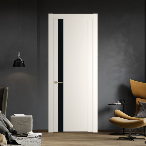 Межкомнатная дверь ProfilDoors 1.2P Перламутр белый Монохром черный молдинг Никель матовый