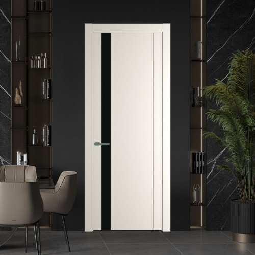 Межкомнатная дверь ProfilDoors 1.2P Перламутр белый Монохром черный молдинг Зеленый воск